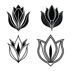Set of tulip flower silhouette vector art. Isolated on white background