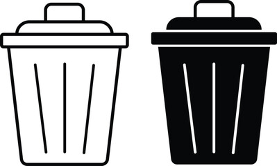 Delete icon set. recycle bin icon. vector trash can icon set. Line and Solid icon collection
