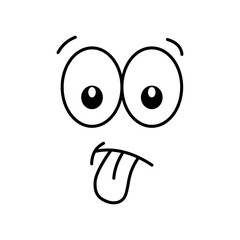 Funny Cartoon Face with Silly Eyes and Tongue Out. Black-and-white illustration of a humorous cartoon face with large, exaggerated eyes and a tongue sticking out.