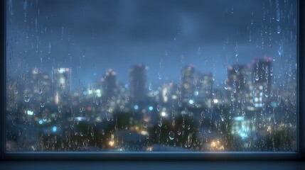 Obraz premium Rainy Night Cityscape Viewed Through a Wet Window