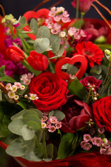 Romantic Red Floral Composition with Heart Accents