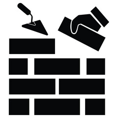 Brick wall icon. Silhouette of bricks icon vector. Brick for building construction icons vector.  Cement and silicate material black contour illustration. Vector illustration