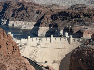 Las Vegas, Nevada, USA. November 19, 2024: View of Hoover Dam famous dam on the border of Arizona and Nevada