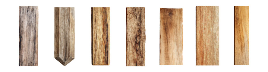 Fototapeta premium Collection of wooden planks in different shapes isolated on transparent background