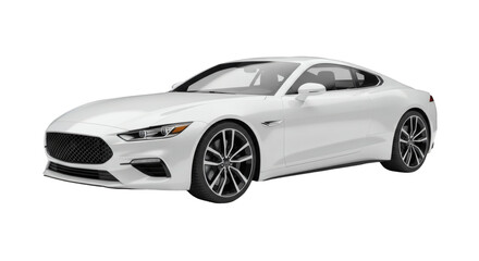 White coupe automobile on a black background.