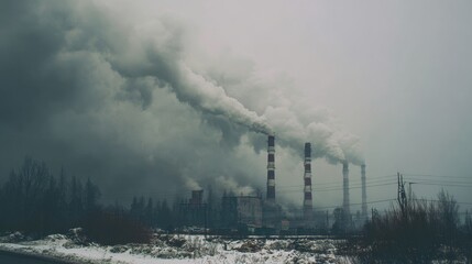 Industrial factory pipes releasing polluted smoke into the atmosphere, impacting air quality