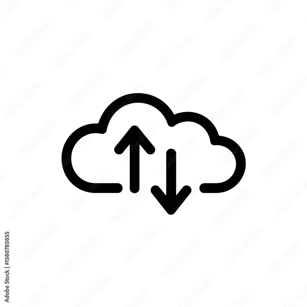 Poster cloud computing icon with upload and download arrows symbolizing data transfer