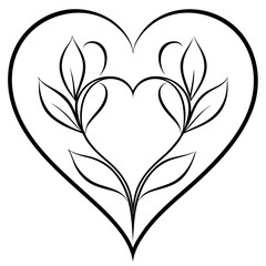 Floral Heart Shape Outline on White Background – Romantic Botanical Line Art for Wedding Invitations, Valentine’s Day, Love Themes, Minimal Decorative Frame, Elegant Flower Design, Isolated Vector
