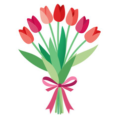 Elegant bunch of tall tulips tied with a ribbon in a decorative shape