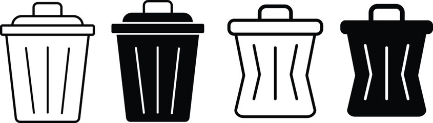 Delete icon set. recycle bin icon. vector trash can icon set. Line and Solid icon collection
