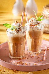 Delicious ice coffee made with Espresso and milk.