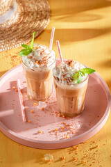 Sweet ice coffee made with Espresso and milk.
