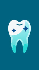 A toothbrush with a blue background and a white tooth. The toothbrush is shining and has a star on it