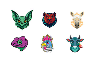 set of cartoon animal head