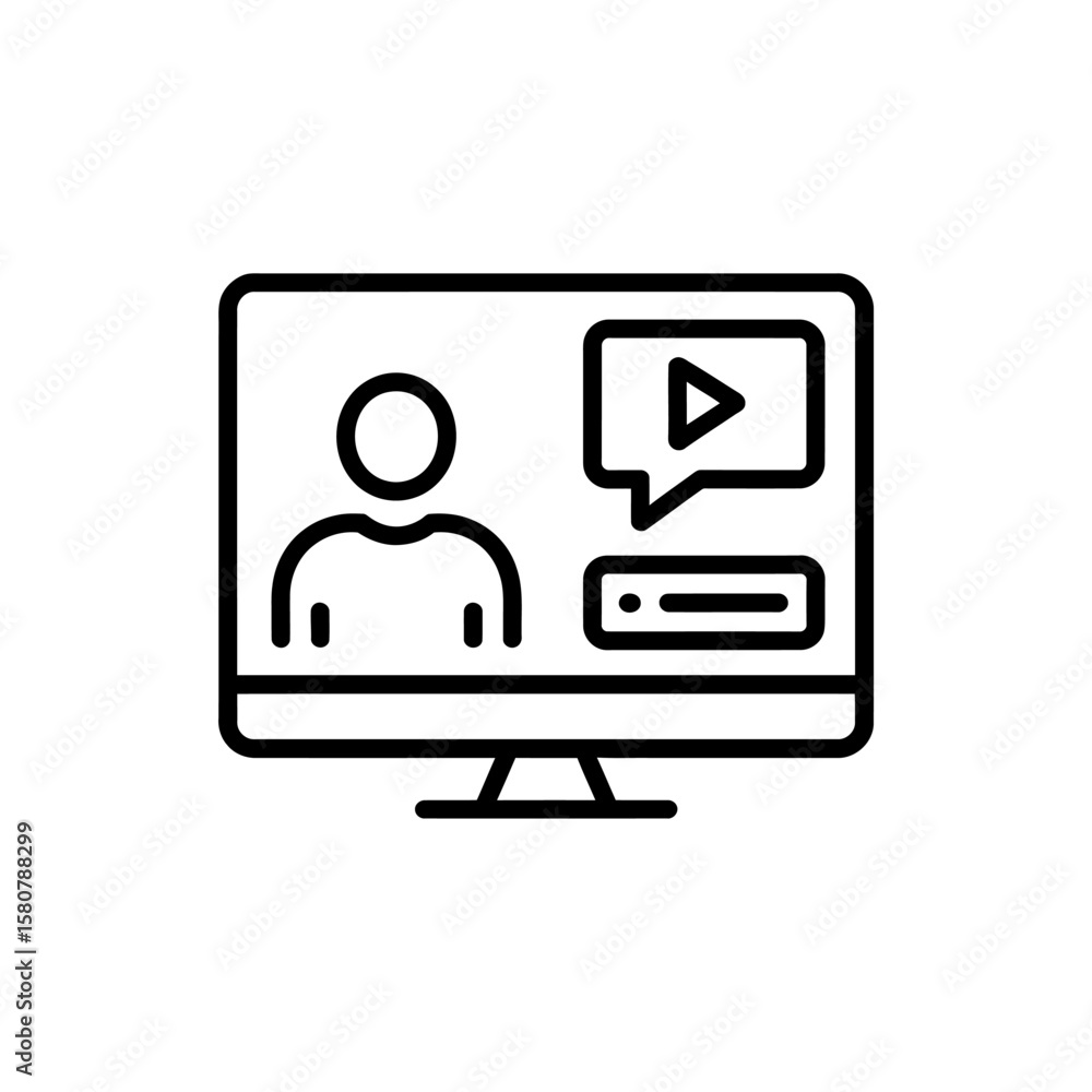 Poster Computer screen displaying a person icon and a play button in a speech bubble