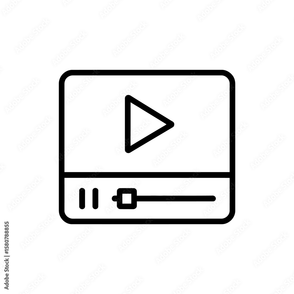 Poster simple black line art icon of a video player with play and pause buttons
