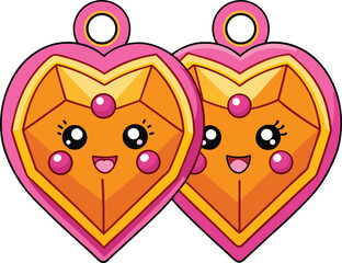 Fototapeta premium Gem Heart Earrings in Kawaii Flat Vector Style on White Background