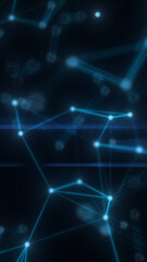 Abstract glowing digital web of connected nodes with radiant blue lines and a futuristic network pattern