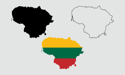 Lithuania map in outline style, black color, color of country flag version.