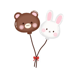 Fototapeta premium Cute bear and bunny balloon.