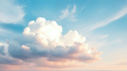 Beautiful pastel colored clouds in a soft blue sky at sunset or sunrise