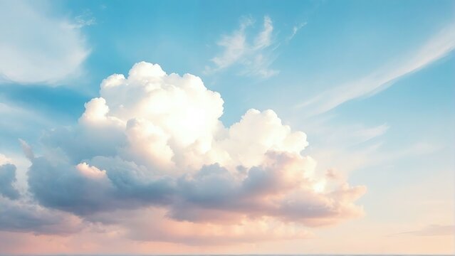 Beautiful pastel colored clouds in a soft blue sky at sunset or sunrise