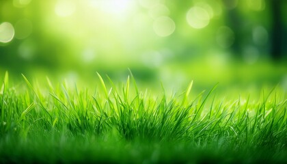 fresh spring grass and bright green blurred background