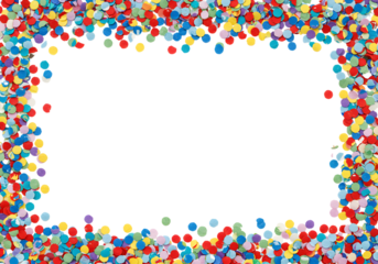 Festive Confetti Frame on White Background – A Vibrant Celebration Backdrop for Text and Graphics, Adds a Pop of Color and Joyful Atmosphere to Your Design Projects