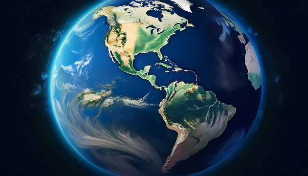 a detailed satellite image of earth focusing on the western hemisphere highlighting countries in north and south america with clear views of the surrounding oceans and weather systems