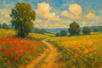 Obraz premium Vibrant landscape painting with path.
