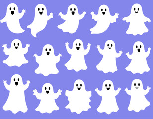 Cute Ghost Characters with Purple Background