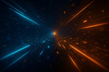 Bright, glowing stars and laser light bursts create a dynamic, abstract blue night sky design