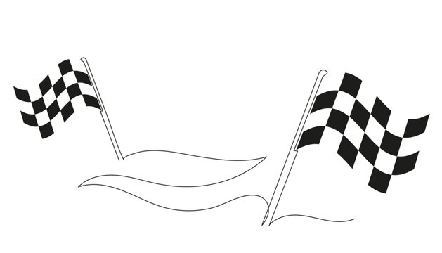 Continuous one line drawing of checkered racing flag waving in the air. Minimalist vector design symbolizing finish line, victory, speed, motorsport, and racing competition.