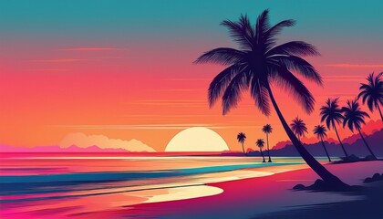 minimalist palm tree silhouettes tropical beachs