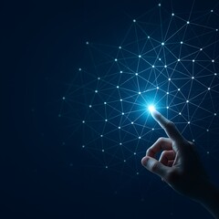 Hand Touching Digital Network Connection Point on Futuristic Technology Interface