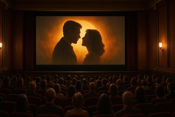 Romantic cinema scene silhouette lovers