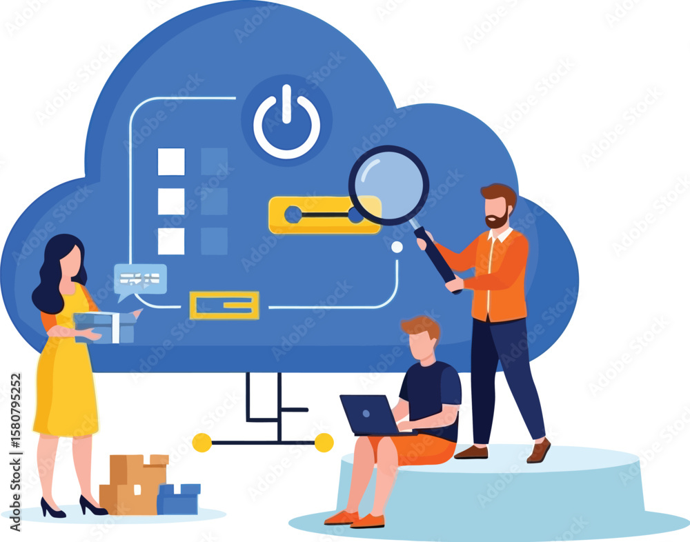 Aufkleber cloud computing services illustration for business data management and network solutions platform co