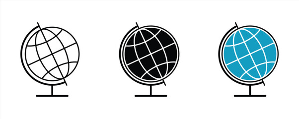 Globe Icon Collection – Outline, Solid, and Color Style