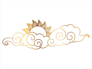 Smoke. Golden Asian cloud with moon, sun and stars. Japanese Korean Chinese cloud style. Asian traditional ornaments. Vector illustration