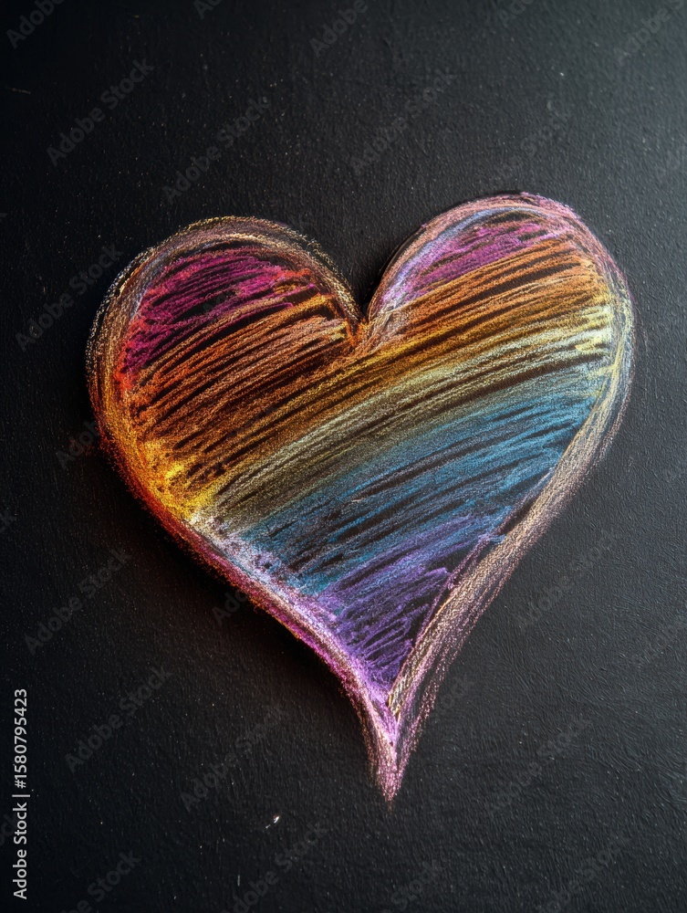 Poster hand-drawn pride heart glowing softly on chalkboard captures a message of love and acceptance in a c
