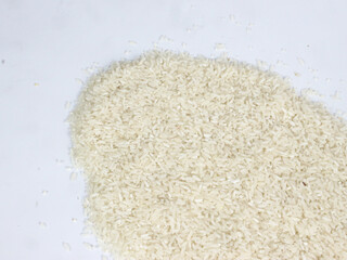 top view of isolated white background rice grains