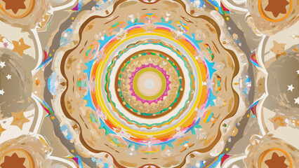 Abstract colorful mandala with stars and circles in shades of brown yellow and white colors art style