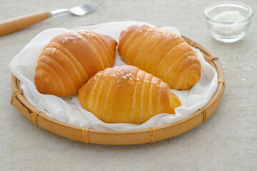 Shio Pan, Japanese salted roll bread on basket
