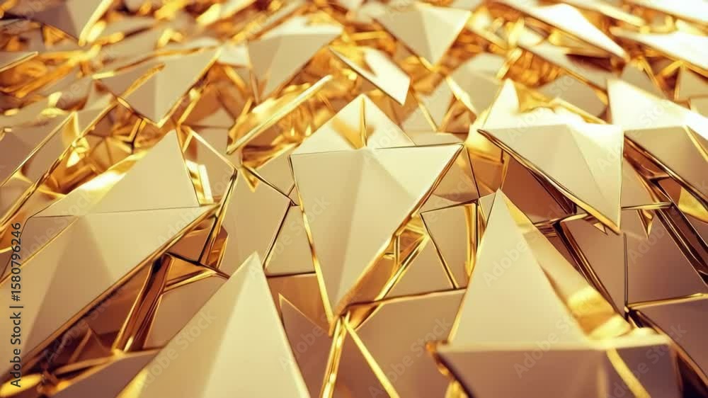 Poster golden shiny pyramid shapes with reflective metallic create luxurious abstract pattern featuring war