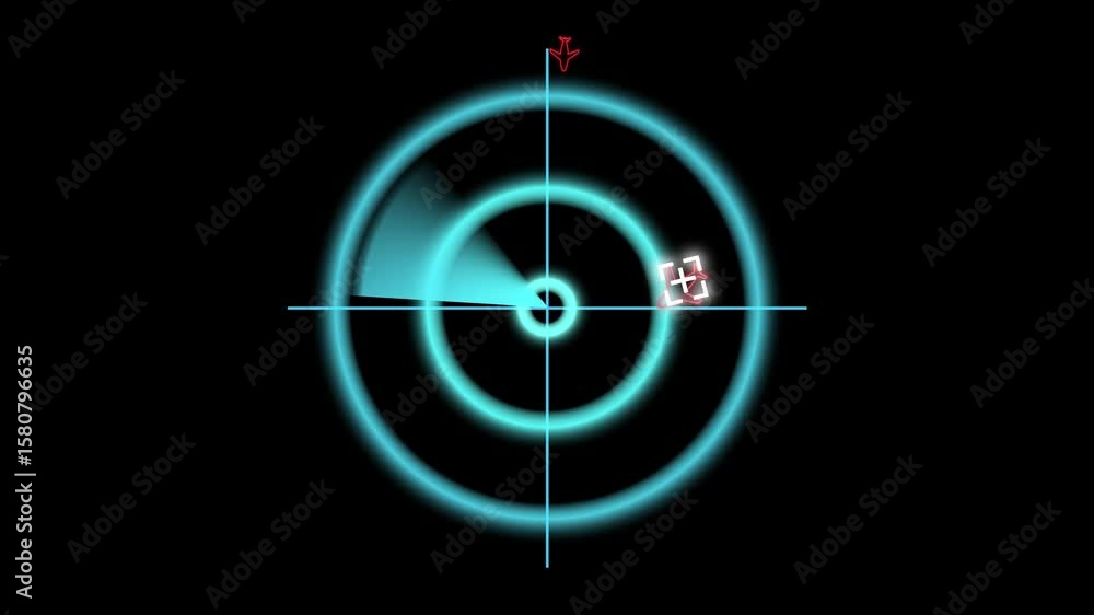 Aufkleber animated radar display tracking aircraft and target in a dark surveillance system. aircraft tracking