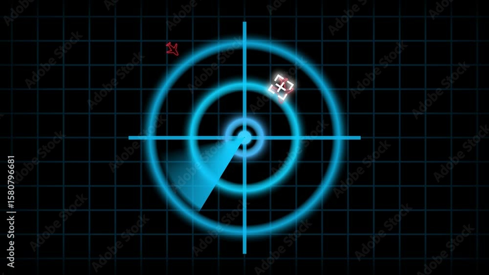 Aufkleber animated digital radar system showing aircraft and target detection on a black screen. high-tech rad