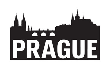 Prague Cityscape Silhouette with Bold Text Overlay a Striking Contrast of Urban Architecture and Modern Typography Creates Visual Impact