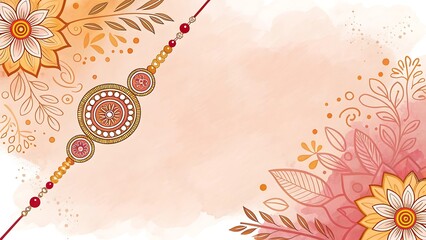 Watercolor Raksha Bandhan Background with Floral Design and Decorative Rakhi

