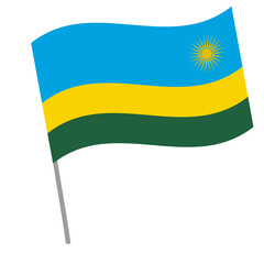 Rwanda national flag flutters with flagpole
