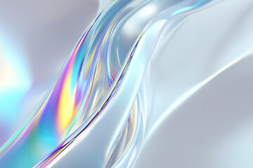 Iridescent Waves: Shimmering light dances across fluid, abstract shapes in a vibrant, holographic display.